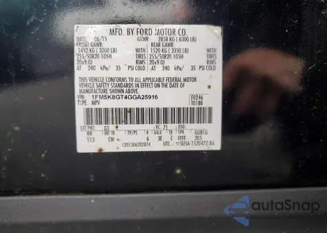 2016 Ford Explorer Sport from USA, damaged, VIN 1FM5K8GT4GGA25916